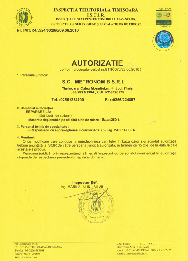 Autorizatia ISCIR (2010)